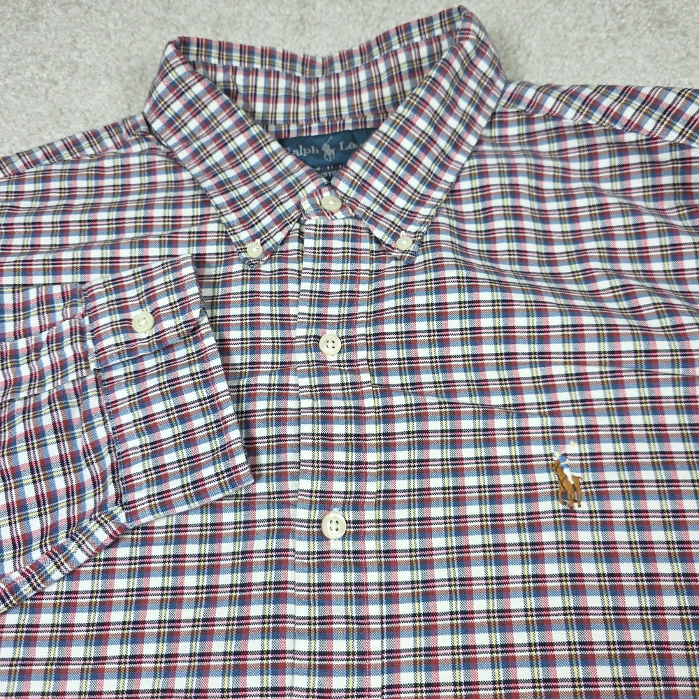 Ralph Lauren Shirt Mens 2XL White Red Plaid Pony Button Down Custom Fit Outdoor